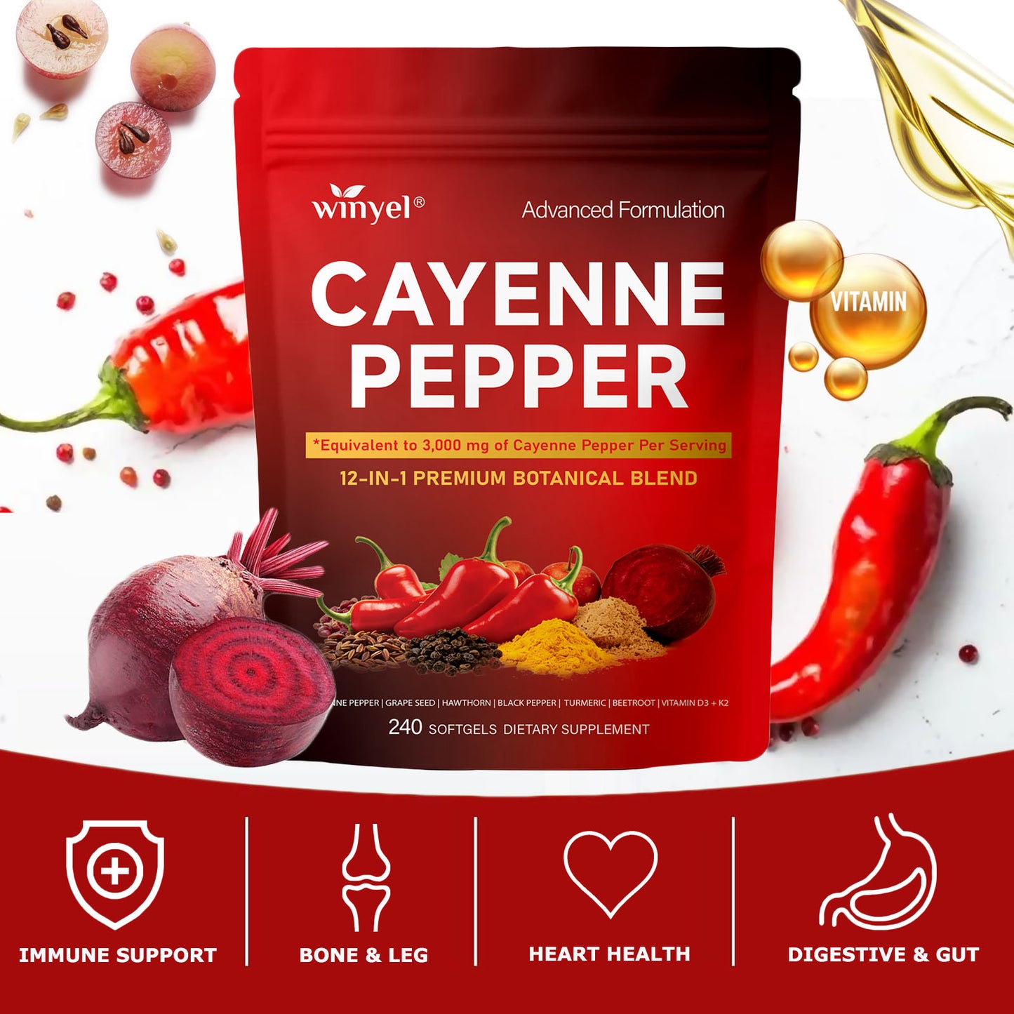 Cayenne Pepper Capsules – Boost Energy, Support Circulation & Reduce Bloating